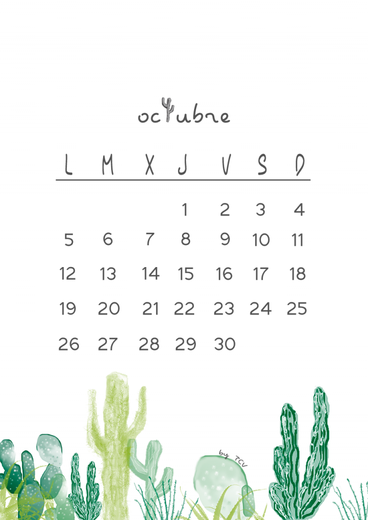 Calendario descargable de octubre cactus