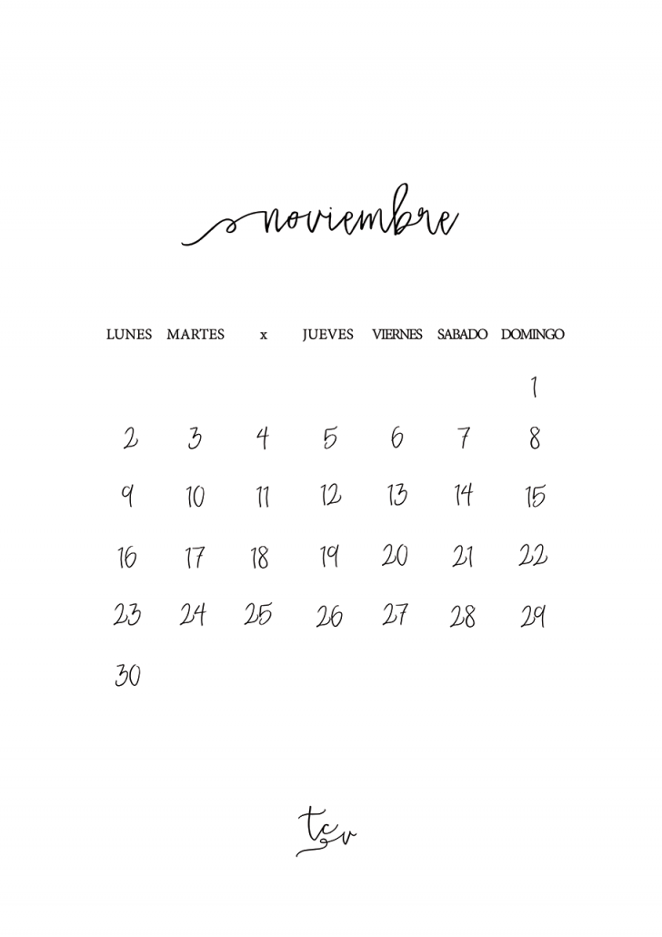 Calendario imprimible noviembre