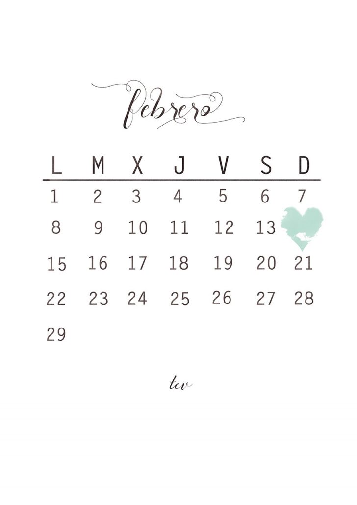 Calendario imprimible febrero